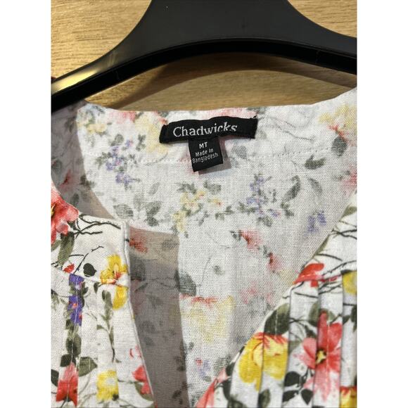 Chadwicks Linen Floral Garden Pintuck Pleating Sleeveless Dress Women’s Size MT - Picture 2 of 7